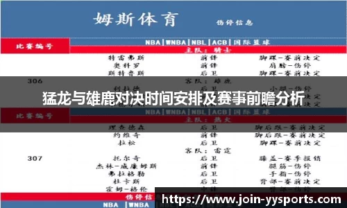 猛龙与雄鹿对决时间安排及赛事前瞻分析